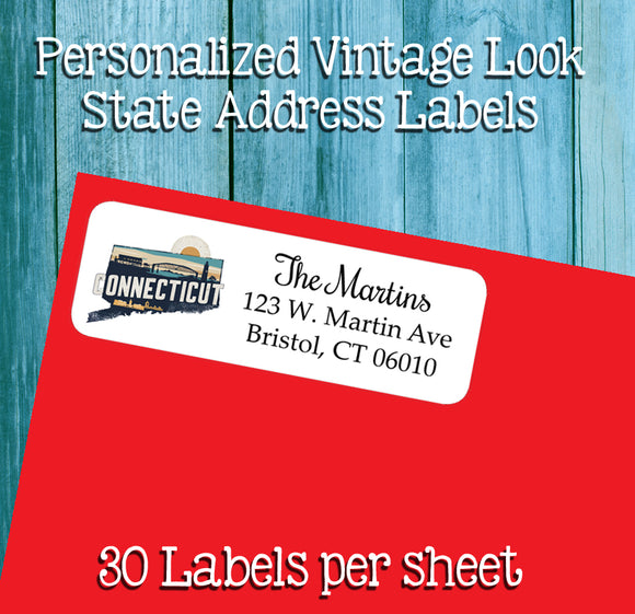 Personalized Address Labels Vintage Travel STATE Designs, Sets of 30, Change of Address, Retro Look