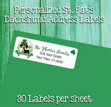 St. Patrick's Day Dachshund Return Address Labels, Personalized, 30 per sheet