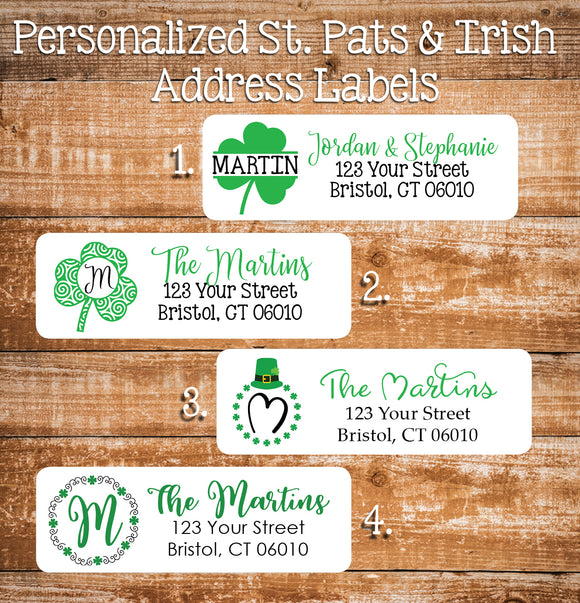 Irish St. Patrick's Day MONO Return Address Labels, Personalized, 30 per sheet