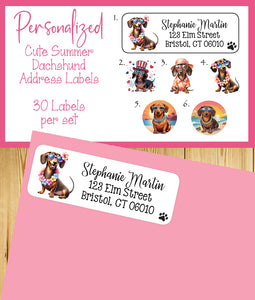 Summer Dachshunds Address Labels, 30 Return Personalized Address Labels per sheet, Doxie