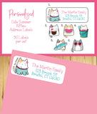 Summer Kitty Cats Address Labels, 30 Return Address Labels per sheet, Kawaii Kitties, Personalized, Everyday Labels