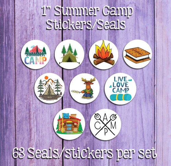 Kids Summer Camp Stickers / Seals, 63 Kids Summer Camp Design Stickers 9 Styles, 1