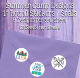 Kids Summer Camp Stickers / Seals, 63 Kids Summer Camp Design Stickers 9 Styles, 1" Round