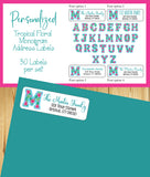 Personalized Tropical Flower Monogram Address Labels – Custom Return Address Stickers – 30 per Set