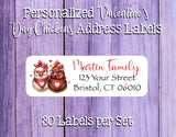 Chickens in Love Personalized Return Address Labels, Love, Sets of 30, Anniversary, Engagement, Valentine's Day