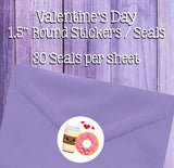 Valentine's Day Kawaii Couples 1.5" Round Gift or Envelope Stickers / Seals, 30 per sheet