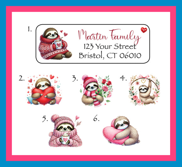 Adorable Love Sloths Labels, Property of, Address Labels, Sets of 30 Personalized Labels, Valentine's Day