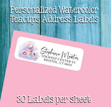 Personalized Watercolor TEACUPS Stack ADDRESS Labels, Sets of 30, Return Labels, Tea Party