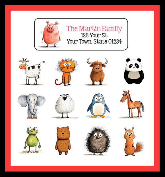 Personalized Whimsical Animals Address Labels Sets of 30 Labels, Cute Return Labels