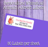 Personalized Whimsical Animals Address Labels Sets of 30 Labels, Cute Return Labels