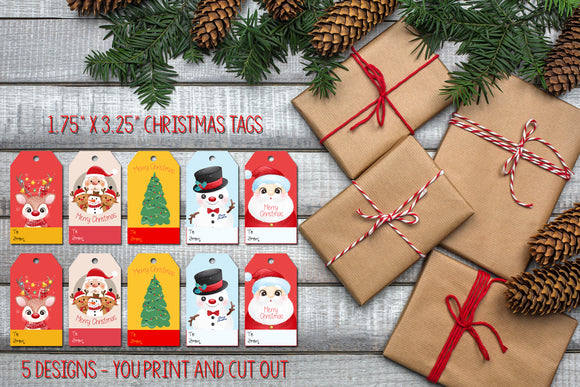 CHRISTMAS GIFT TAGS / LABELS, Digital Printable, Santa, Reindeer, Snowman, Instant Download
