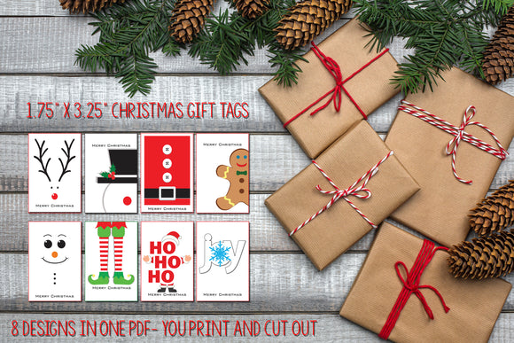 CHRISTMAS GIFT TAGS / LABELS, Digital Printable, Santa, Reindeer. Snowman, Elf, Gingerbread Man, Instant Download