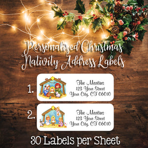 Christmas Address Labels, Family, Nativity, Manger, Personalized