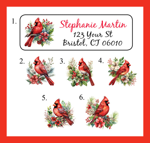 Personalized Winter Cardinals Address Labels Sets of 30 Labels, Personalized Return Labels, Christmas