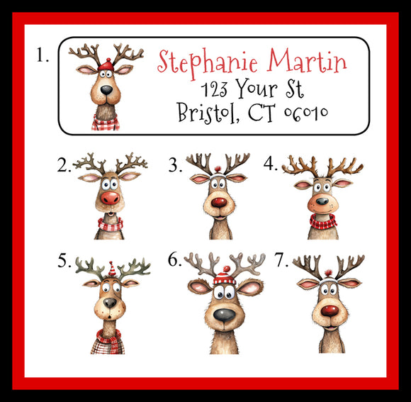 Personalized Christmas Whimsical Reindeer Return Address Labels - Sets of 30