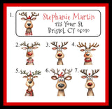 Personalized Christmas Whimsical Reindeer Return Address Labels - Sets of 30