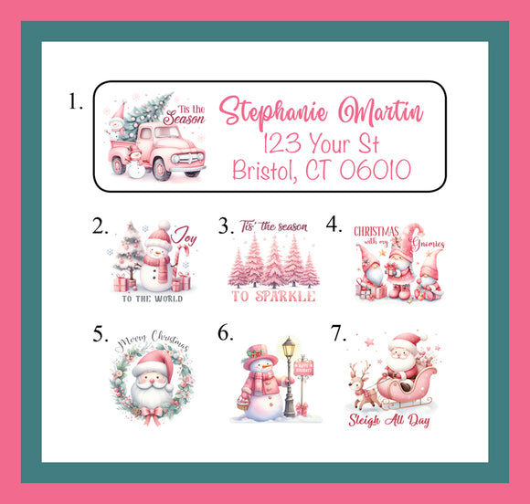 Personalized Pink Christmas Return Address Labels - Sets of 30