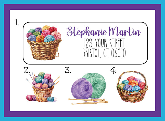 Crochet Yarn Personalized Address Labels Return Address Labels, Sets of 30, Crochet