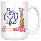 BEAUTIFUL BE YOU Coffee Mug 11 oz or 15 oz with Giraffe in Tutu on Roller Skates