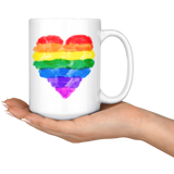 Watercolor Look RAINBOW HEART Design Coffee Mug, Pride, 11oz or 15oz