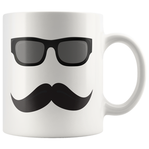 Dark SUNGLASSES and MUSTACHE Design Coffee Mug - J & S Graphics