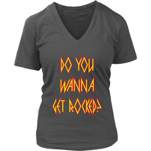 DO YOU WANNA GET ROCKED? Def Leppard Women's V-Neck T-Shirt - J & S Graphics