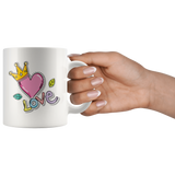 LOVE HEART with Princess Crown 11oz COFFEE MUG - J & S Graphics