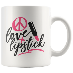 Peace, Love & Lipstick 11oz COFFEE MUG - J & S Graphics