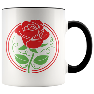 Red Rose Stencil Design - 11oz Accent Color Mug - J & S Graphics