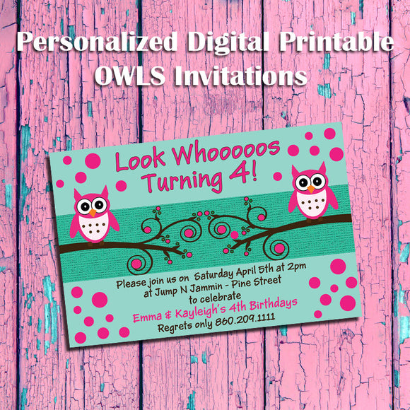 Printable OWL Theme Birthday Party Invitation - Personalized DIGITAL FILE - J & S Graphics