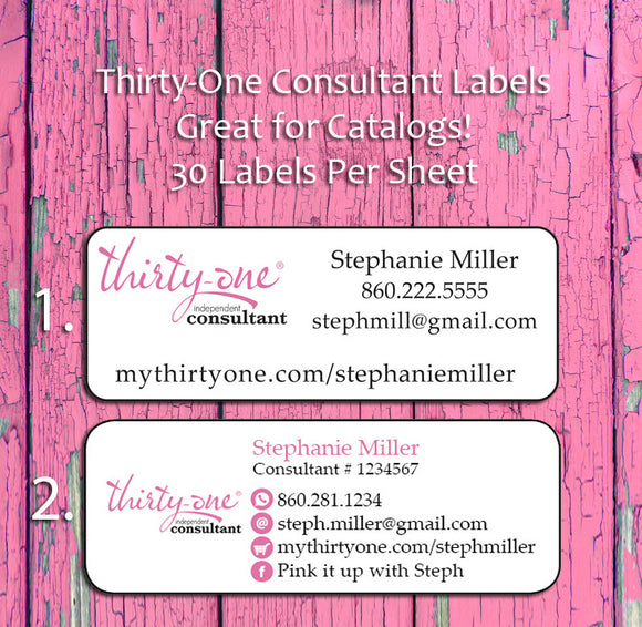 Personalized THIRTY-ONE Consultant CATALOG/Address LABELS, 30 Return Address Labels per sheet - J & S Graphics