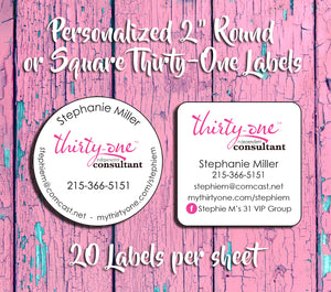 Personalized Thirty-One Consultant 2" Round or 2" Square Labels - J & S Graphics