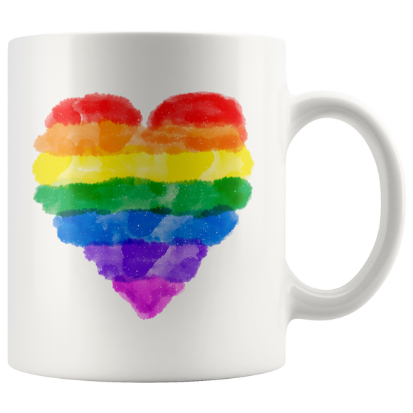 Watercolor Look RAINBOW HEART Design Coffee Mug, Pride, 11oz or 15oz