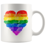 Watercolor Look RAINBOW HEART Design Coffee Mug, Pride, 11oz or 15oz