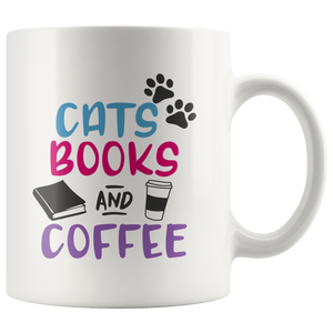 CATS, BOOKS, and COFFEE 11oz COFFEE MUG - J & S Graphics