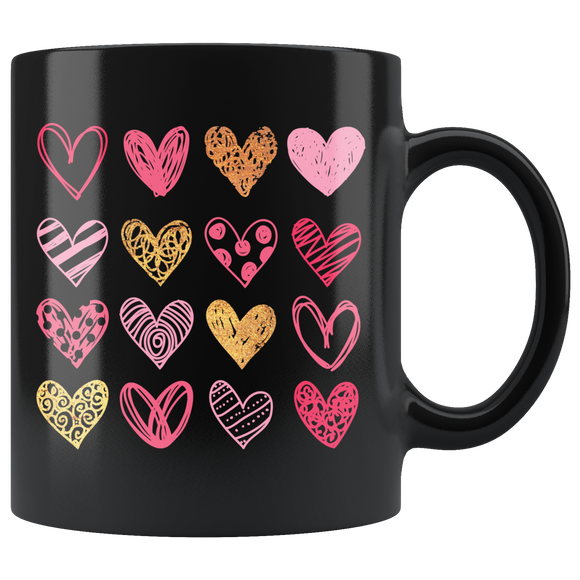 Sketchy Hearts Black Ceramic 11oz COFFEE MUG