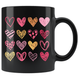 Sketchy Hearts Black Ceramic 11oz COFFEE MUG