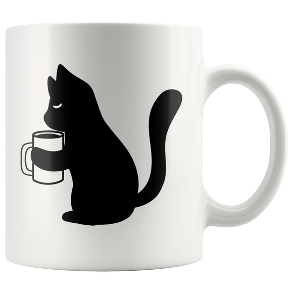 Black Cat Holding Coffee Mug Design 11oz or 15oz COFFEE MUG