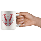 LOVE BASEBALL 11oz or 15oz COFFEE MUG Heart Baseball