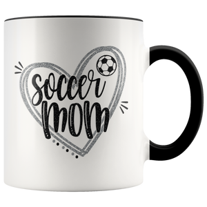 SOCCER MOM Design 11oz Color Accent White Coffee Mug - J & S Graphics