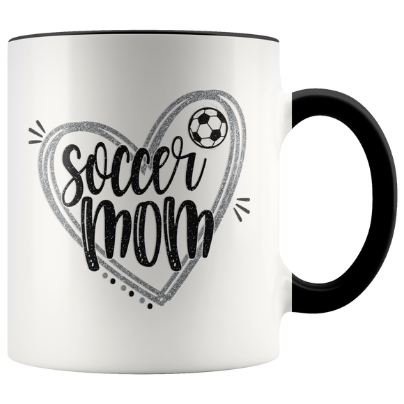 SOCCER MOM Design 11oz Color Accent White Coffee Mug - J & S Graphics