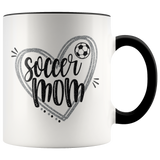 SOCCER MOM Design 11oz Color Accent White Coffee Mug - J & S Graphics