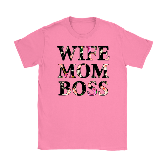 WIFE MOM BOSS Floral Design Women's T-Shirt