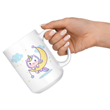 Kawaii Unicorn on Moon, So Cute 11oz or 15oz COFFEE MUG