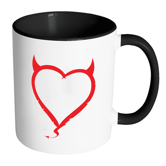 DEVIL HORNS HEART Color Accent Coffee Mug - J & S Graphics