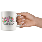 PEACE, LOVE, HAIR 11oz or 15oz COFFEE MUG, Hairdresser