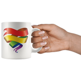 Rainbow Ribbon Heart Coffee Mug 11oz or 15oz Love is Love