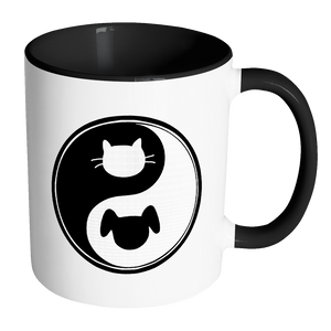 CAT DOG - YIN YANG Color Accent Coffee Mug  Choice of Accent color - J & S Graphics