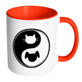 CAT DOG - YIN YANG Color Accent Coffee Mug  Choice of Accent color - J & S Graphics