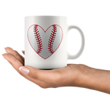 LOVE BASEBALL 11oz or 15oz COFFEE MUG Heart Baseball